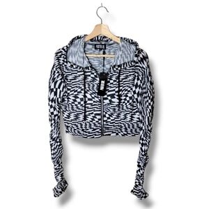 NWT Poster Grl (Dolls Kill) Cropped Mesh Zip Hoodie L Op-Art Checker